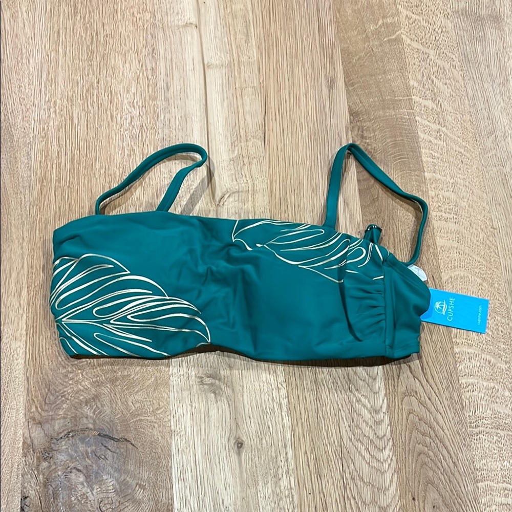 Cupshe Teal Leaf Print Bikini Top